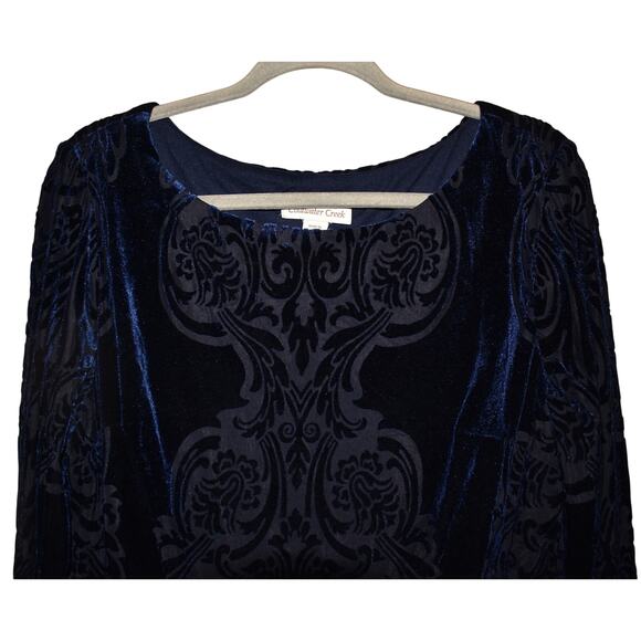 COLDWATER CREEK $129 Blue Velvet Midi Dress Embossed Baroque 3/4 Sleeve XL - Picture 3 of 4